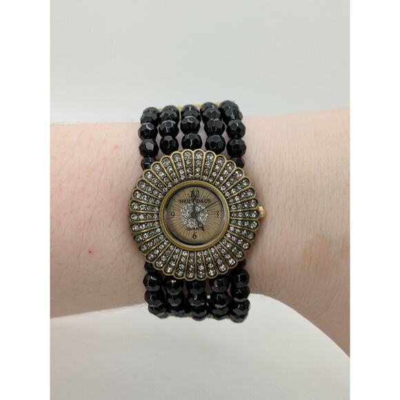Heidi Daus Starburst Watch Black Faceted Beads Swarovski Crystals Art Deco - Picture 6 of 7